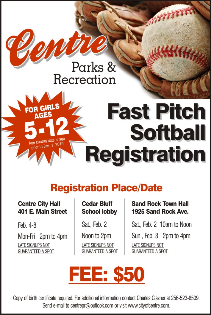 2019 Dixie Youth Baseball and Softball Registration City of Centre